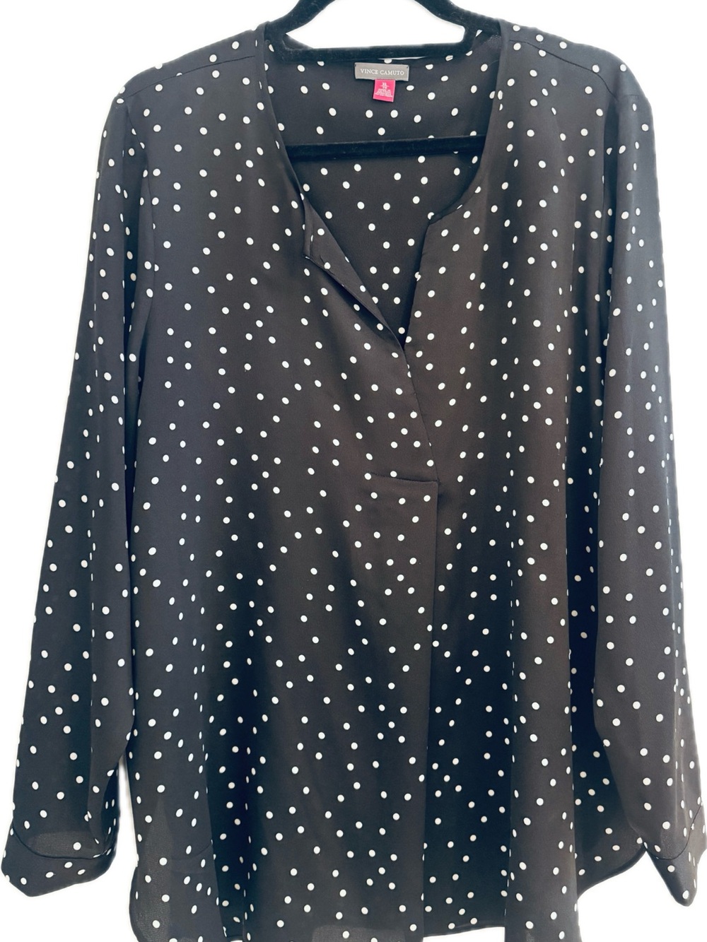 Vince Camuto | Black with White Polka Dots V-Neck Blouse